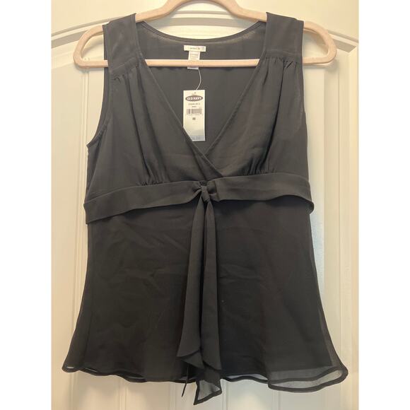 NWT Old Navy Women’s Perfect Fit Sheer Sleeveless V-Neck Blouse Top Size M Black - Picture 1 of 4